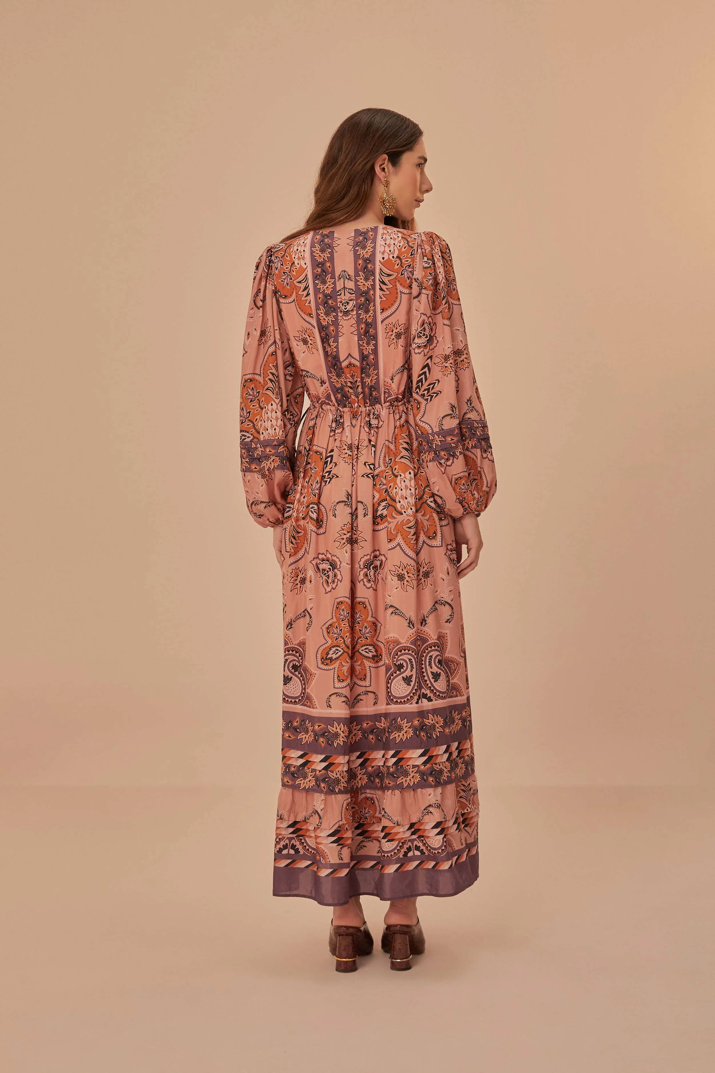 Glam Tapestry Burgundy Long Sleeve Maxi Dress sold by FARM Rio product image thumbnail 4
