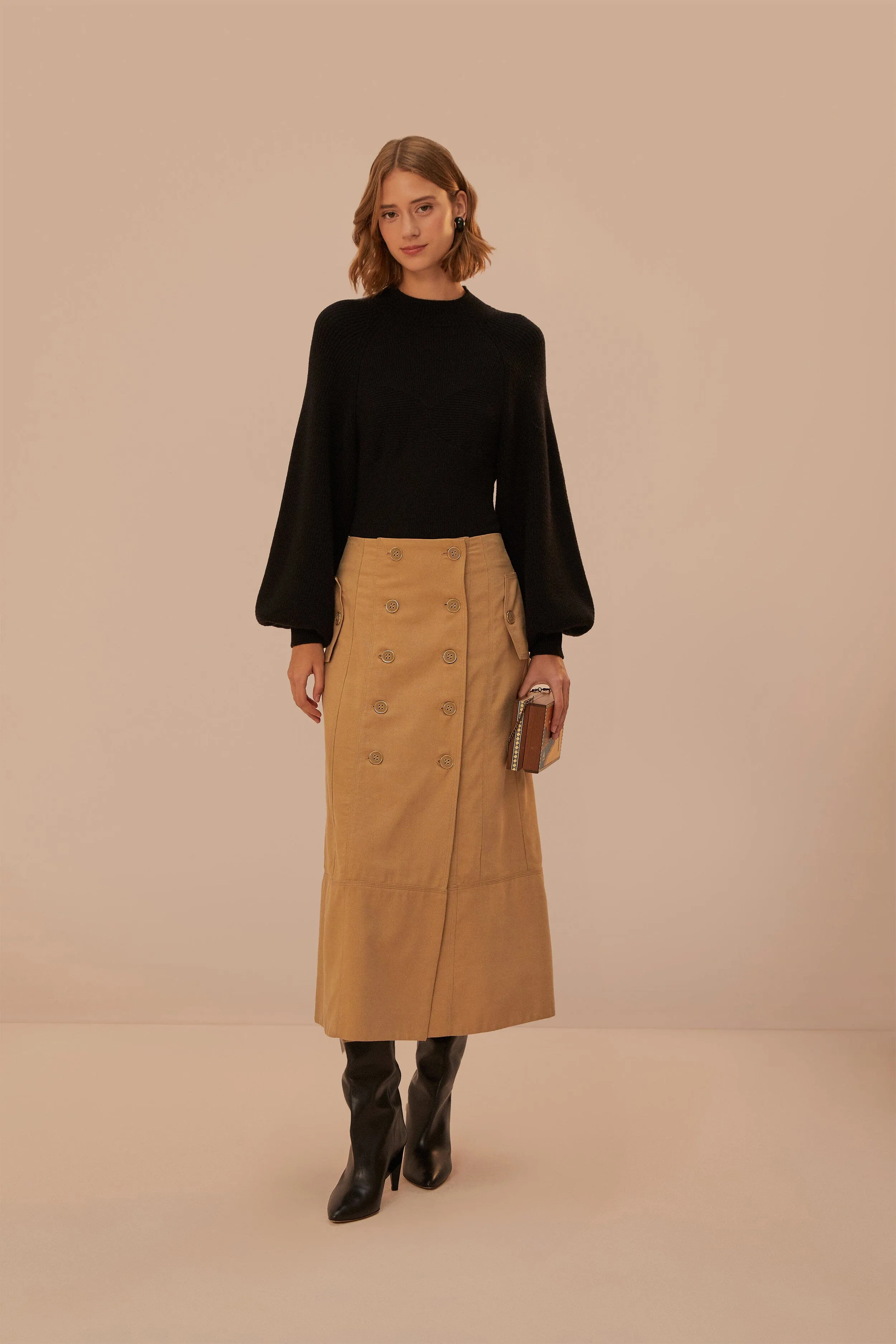 Brown Yoked Midi Skirt sold by FARM Rio