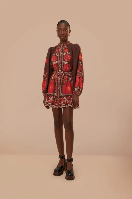 Brown Gigi Tapestry Mini Dress made by FARM Rio
