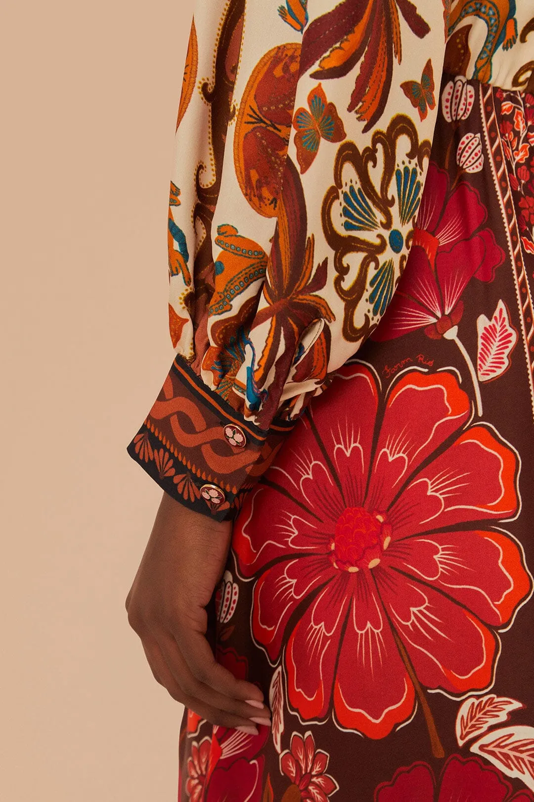 Multicolor Miranda Mix LENZING™ ECOVERO™ Viscose Chemise Midi Dress sold by FARM Rio product image thumbnail 5