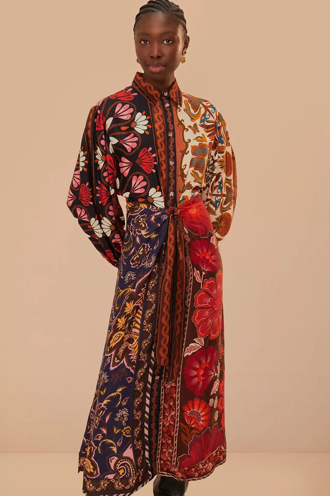 Multicolor Miranda Mix LENZING™ ECOVERO™ Viscose Chemise Midi Dress sold by FARM Rio product image thumbnail 2