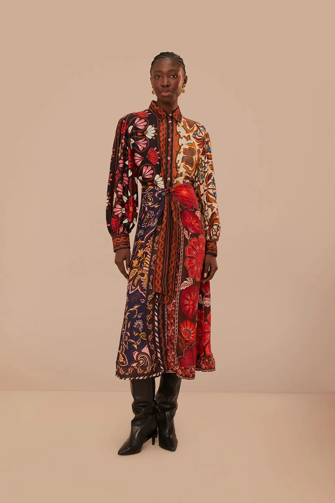 Multicolor Miranda Mix LENZING™ ECOVERO™ Viscose Chemise Midi Dress sold by FARM Rio