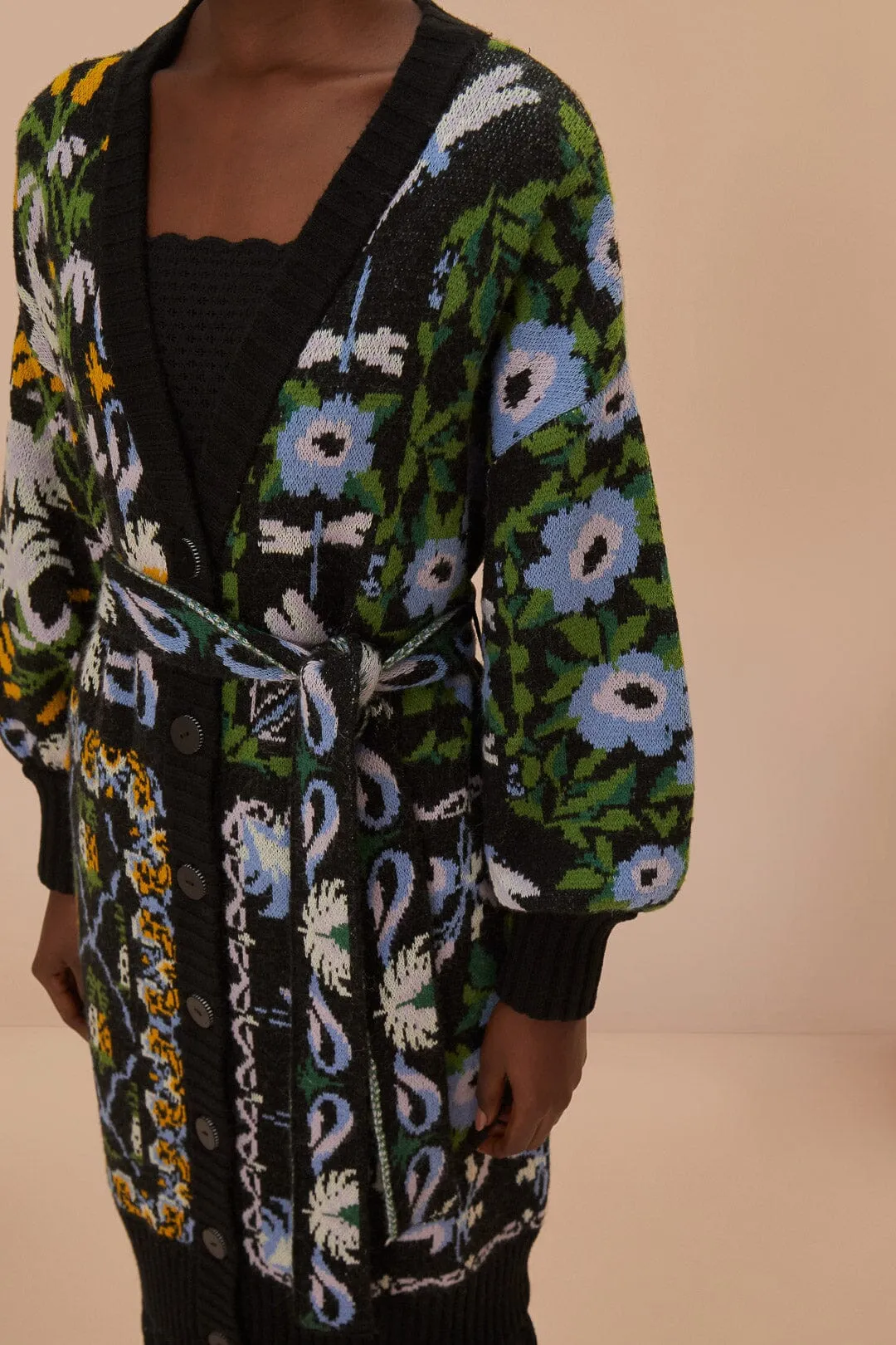 Black Winter Garden Knit Midi Cardigan sold by FARM Rio product image thumbnail 2