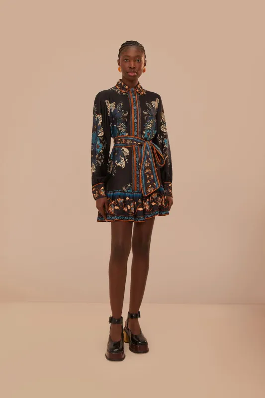 Black Blossom Tapestry LENZING™ ECOVERO™ Viscose Mini Dress sold by FARM Rio