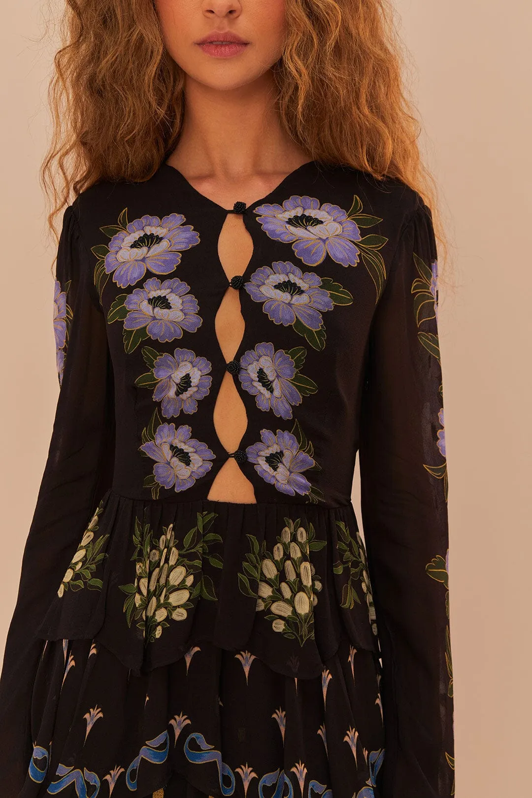 Black Winter Garden Ruffle Maxi Dress sold by FARM Rio product image thumbnail 4