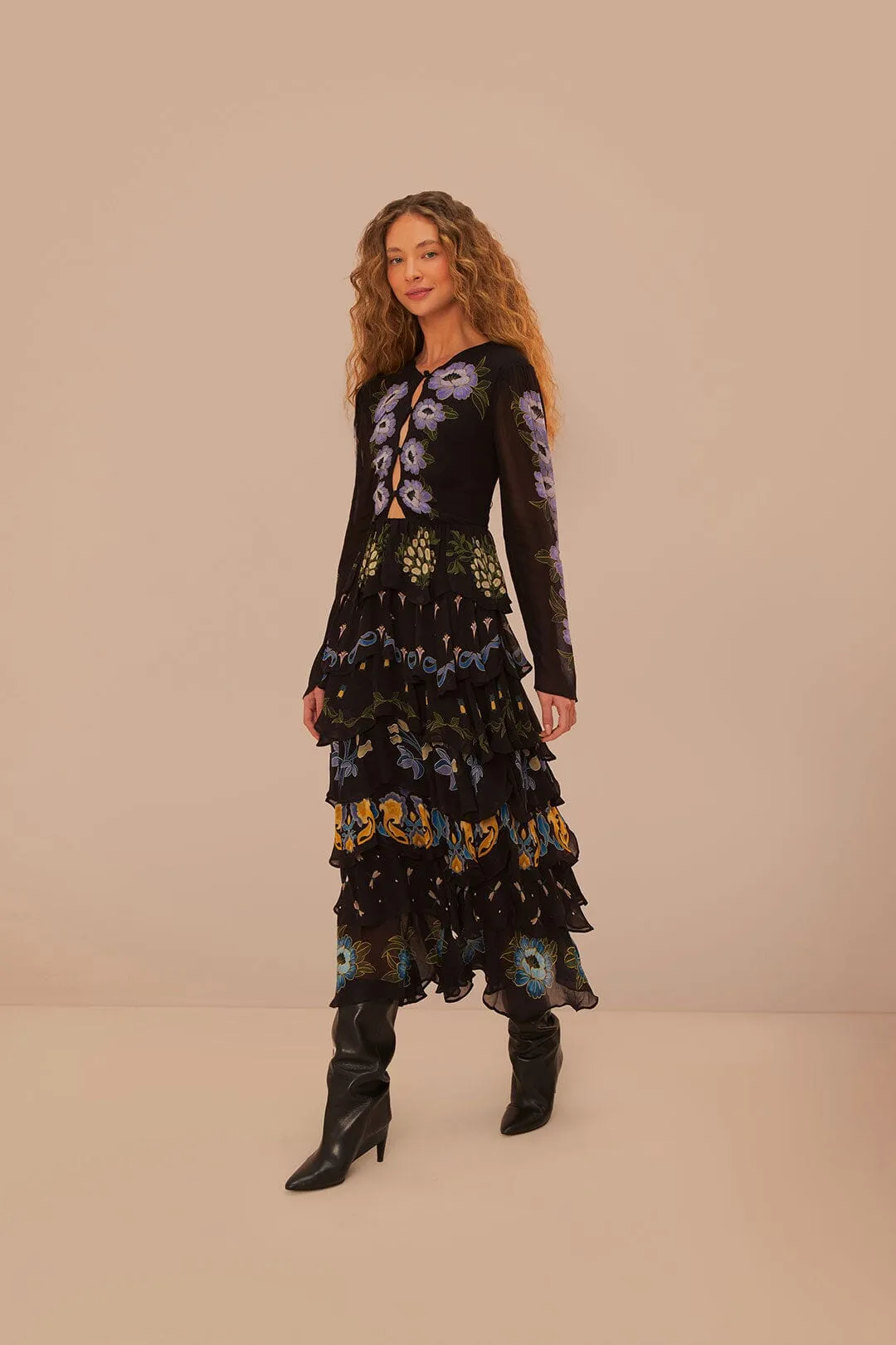 Black Winter Garden Ruffle Maxi Dress sold by FARM Rio product image thumbnail 2