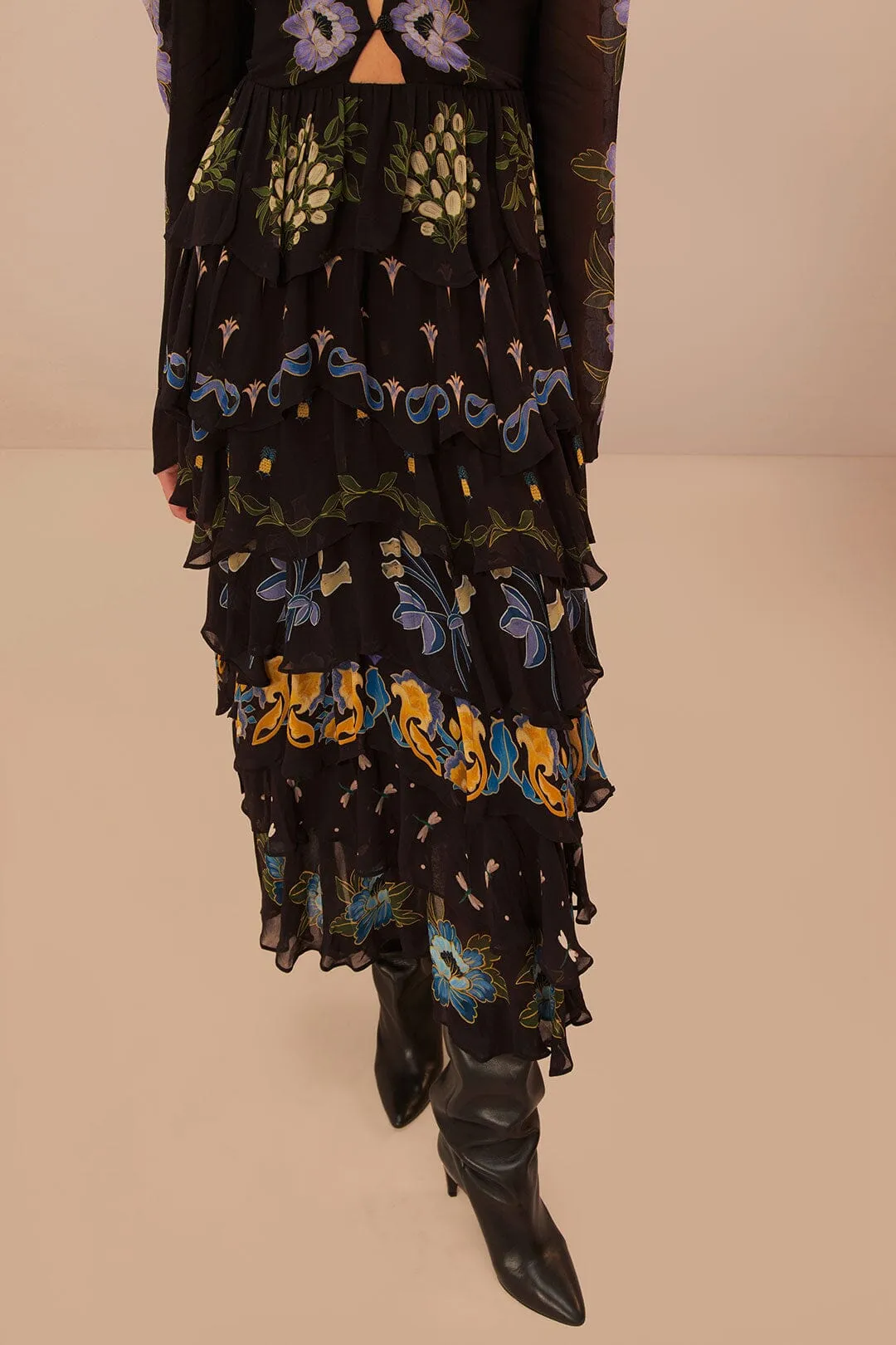 Black Winter Garden Ruffle Maxi Dress sold by FARM Rio product image thumbnail 3