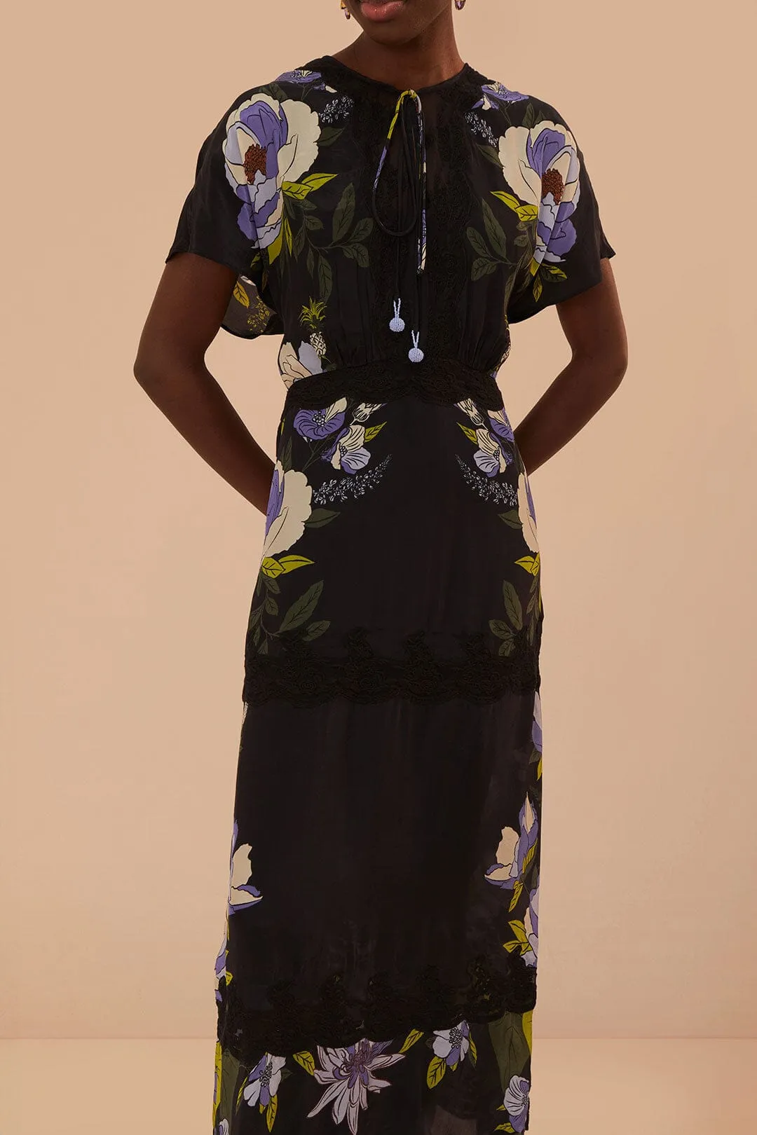 Black Soft Garden Lace Maxi Dress sold by FARM Rio product image thumbnail 3