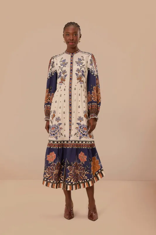 Off-White Ainika Maxi Floral Long Sleeve Midi Dres sold by FARM Rio