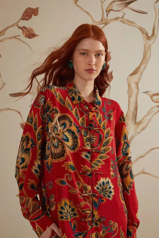 Red Maxi Floral Pajama Shirt sold by FARM Rio