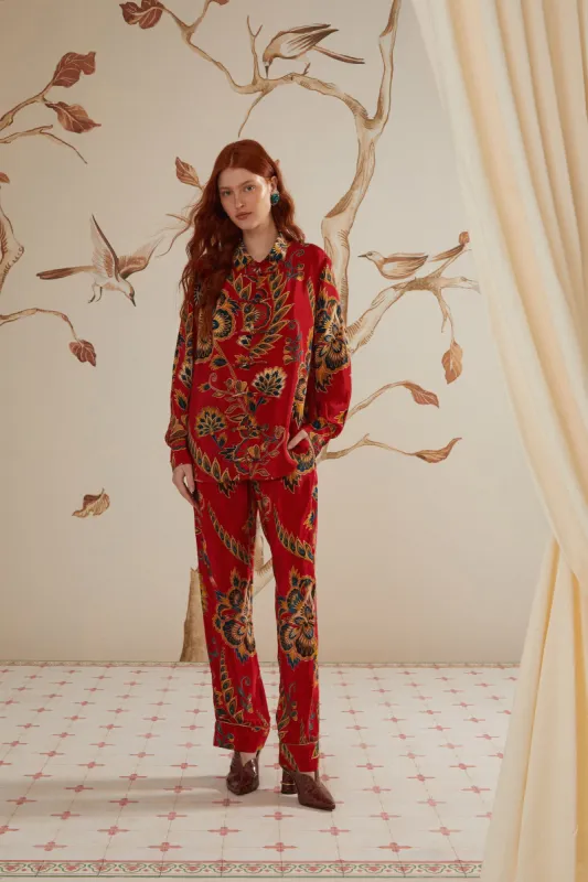 Red Maxi Floral Pajama Pants sold by FARM Rio