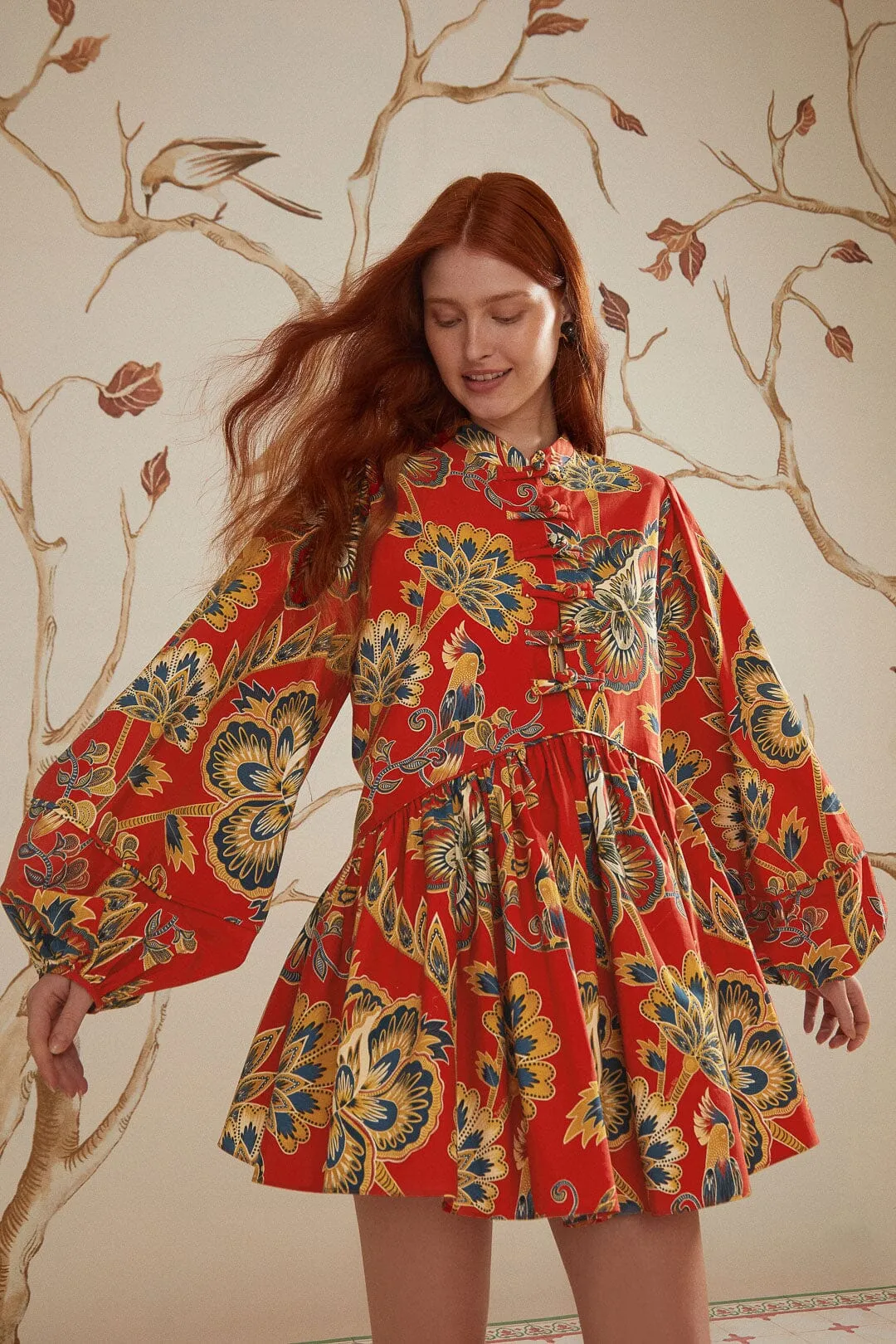 Red Maxi Floral Long Sleeve Mini Dress sold by FARM Rio product image thumbnail 5
