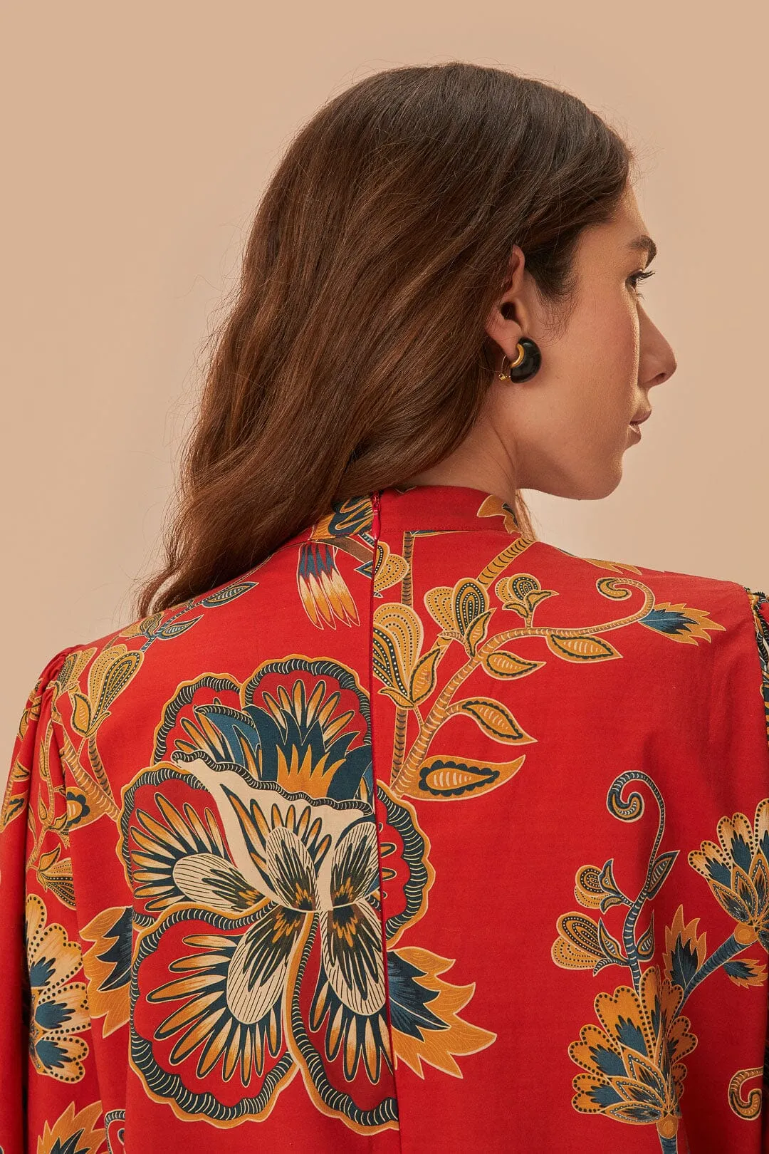 Red Maxi Floral Long Sleeve Mini Dress sold by FARM Rio product image thumbnail 3