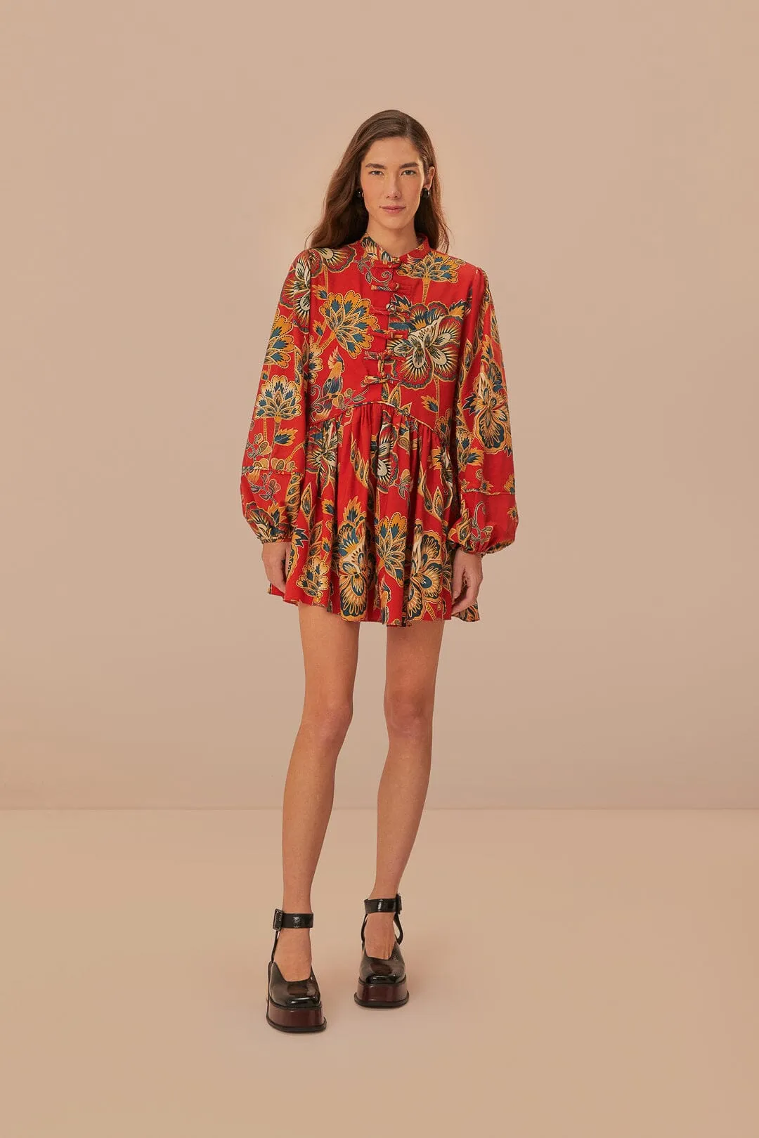 Red Maxi Floral Long Sleeve Mini Dress sold by FARM Rio