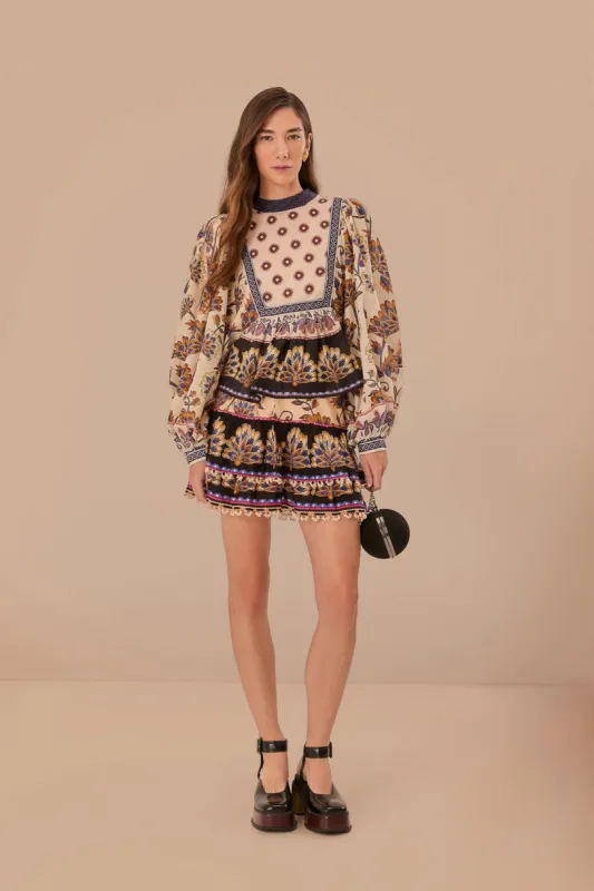 Cream Ainika Maxi Floral Mini Skirt sold by FARM Rio