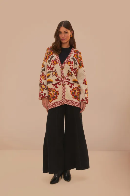 Cream Toucans Scarf Knit Cardigan sold by FARM Rio