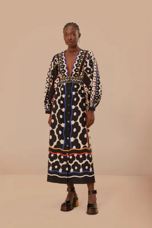 Black Farm Daisy Plunging Neck Maxi Dress sold by FARM Rio