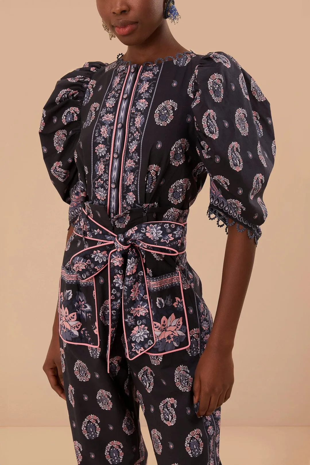 Blue Ayla Short Sleeve Jumpsuit sold by FARM Rio product image thumbnail 4