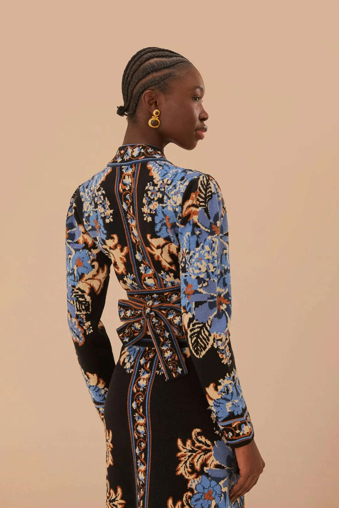 Black Blossom Tapestry Knit Wrap Blouse sold by FARM Rio product image thumbnail 3