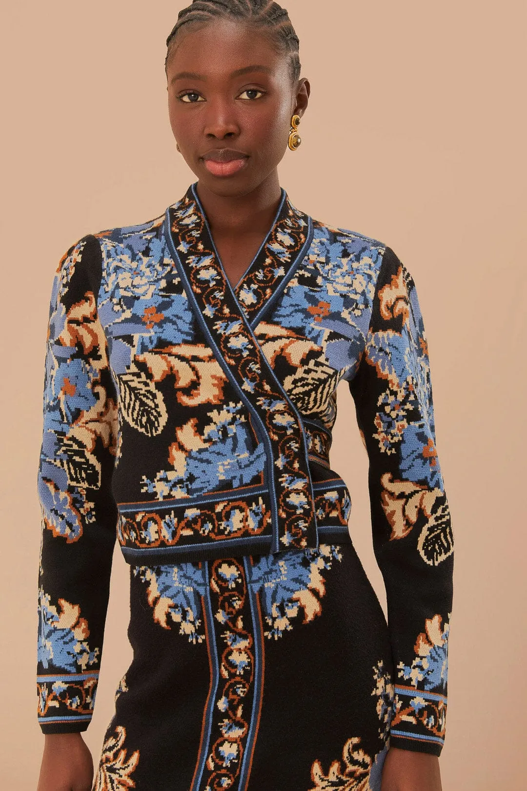 Black Blossom Tapestry Knit Wrap Blouse sold by FARM Rio product image thumbnail 2