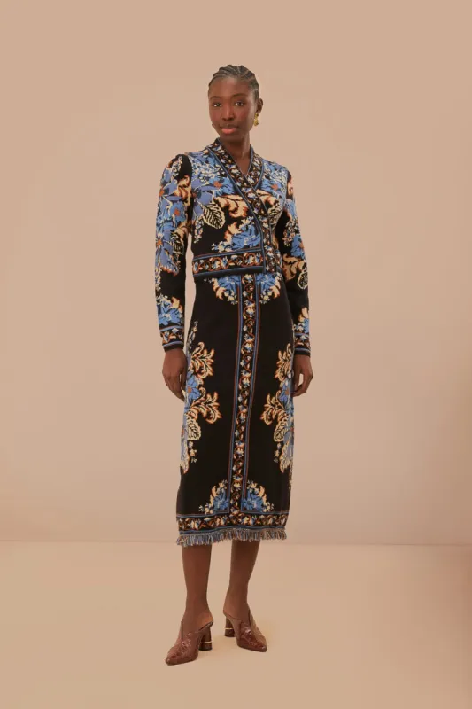 Black Blossom Tapestry Knit Skirt made by FARM Rio