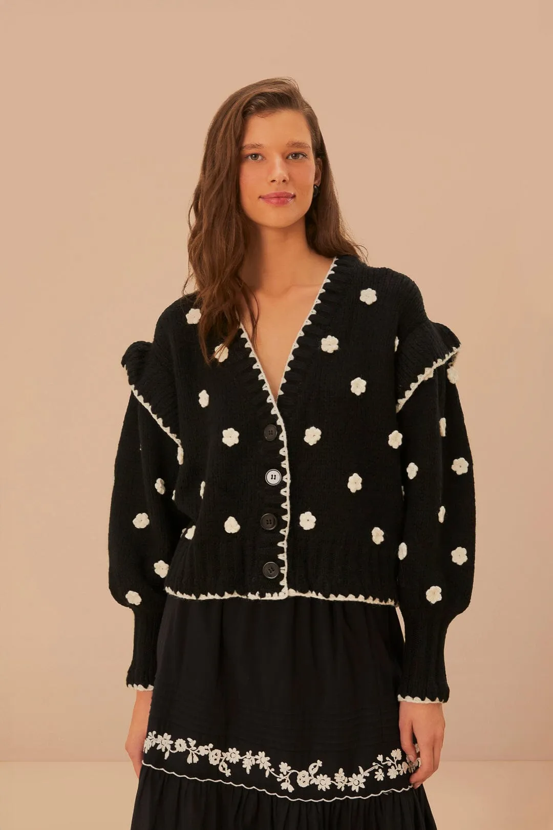 Black And White Flowers Knit Cardigan sold by FARM Rio product image thumbnail 2