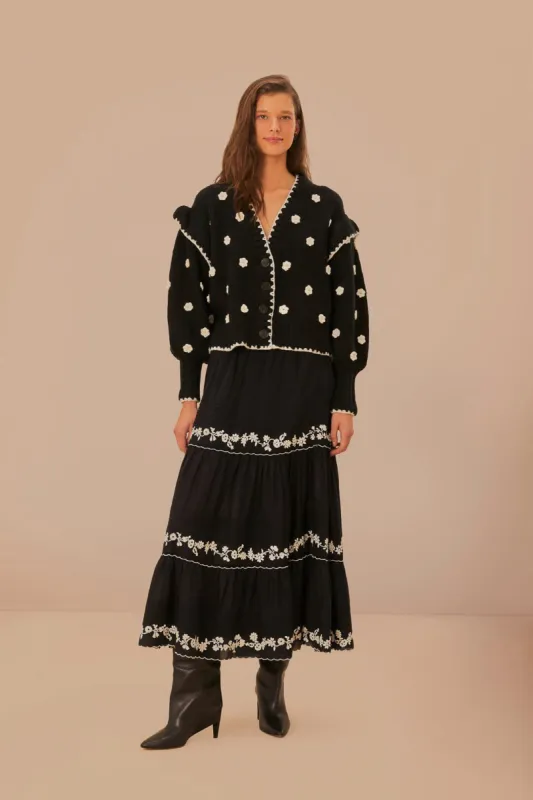 Black And White Flowers Knit Cardigan sold by FARM Rio