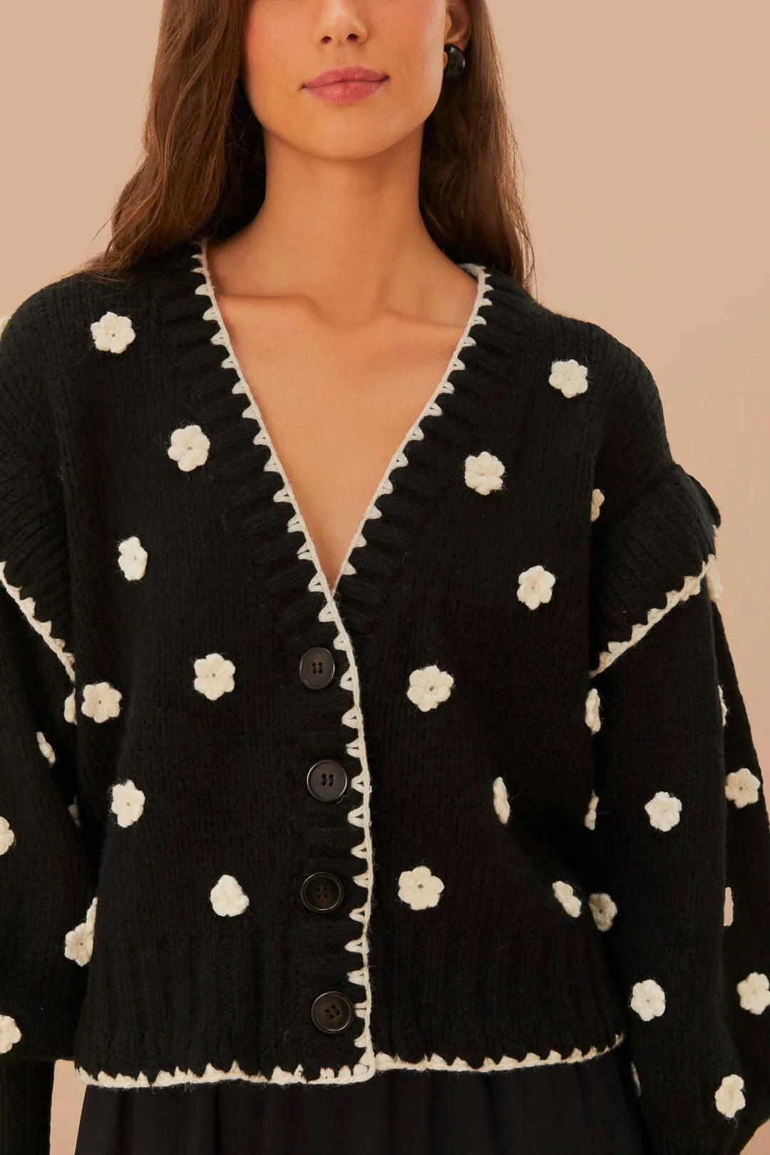 Black And White Flowers Knit Cardigan sold by FARM Rio product image thumbnail 3