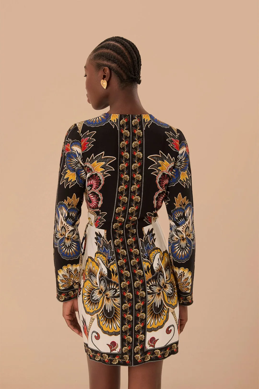 Black Maxi Floral LENZING™ ECOVERO™ Viscose Wrap Mini Dress sold by FARM Rio product image thumbnail 2