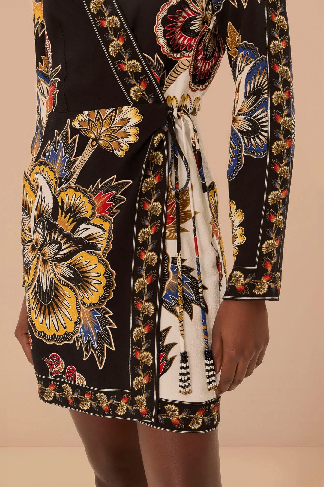 Black Maxi Floral LENZING™ ECOVERO™ Viscose Wrap Mini Dress sold by FARM Rio product image thumbnail 3