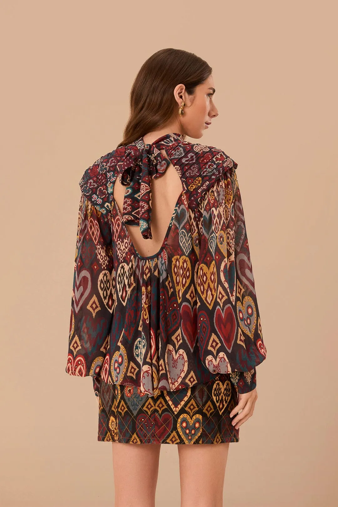 Black Hearts Ikat Blouse sold by FARM Rio product image thumbnail 3