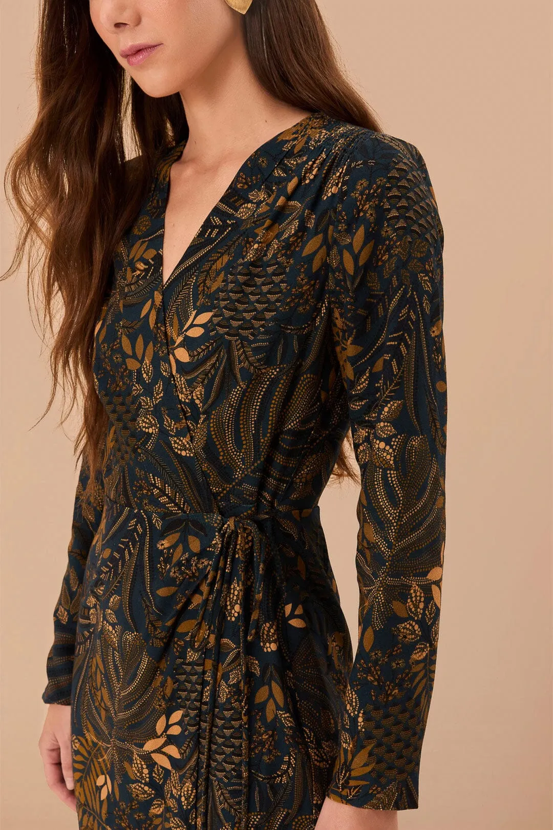 Teal Dotted Forest LENZING™ ECOVERO™ Viscose Wrap Mini Dress sold by FARM Rio product image thumbnail 2