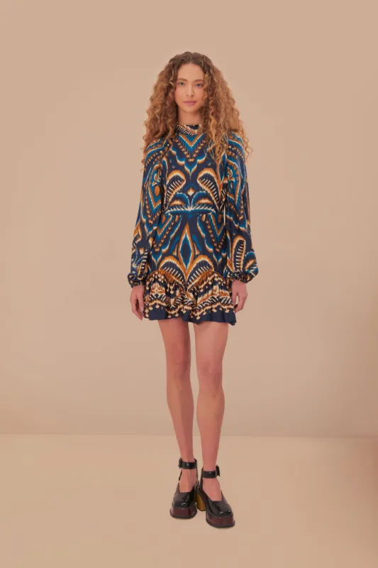 Blue Pineapple Ikat LENZING™ ECOVERO™ Viscose Mini Dress made by FARM Rio