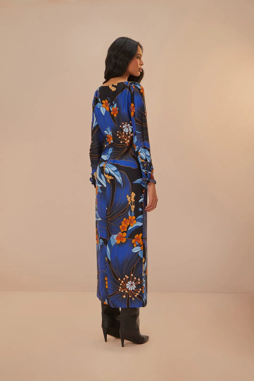 Black Pietra Floral LENZING™ ECOVERO™ Viscose Midi Dress sold by FARM Rio product image thumbnail 4