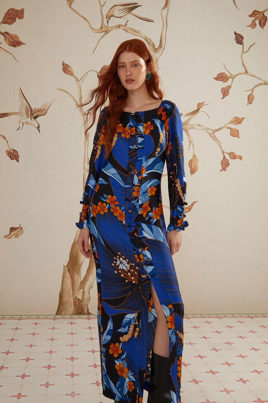 Black Pietra Floral LENZING™ ECOVERO™ Viscose Midi Dress sold by FARM Rio