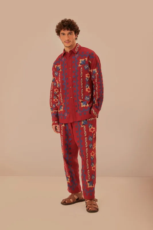 Red Floral Embroidery Jacquard Pants sold by FARM Rio