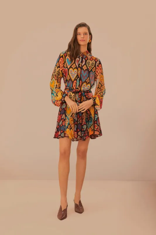 Black Hearts Ikat Mini Dress made by FARM Rio