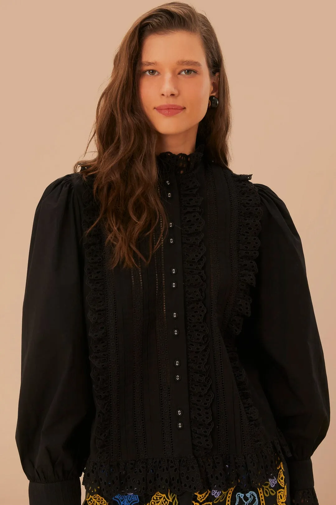 Black Lace And Pleat Blouse sold by FARM Rio product image thumbnail 2