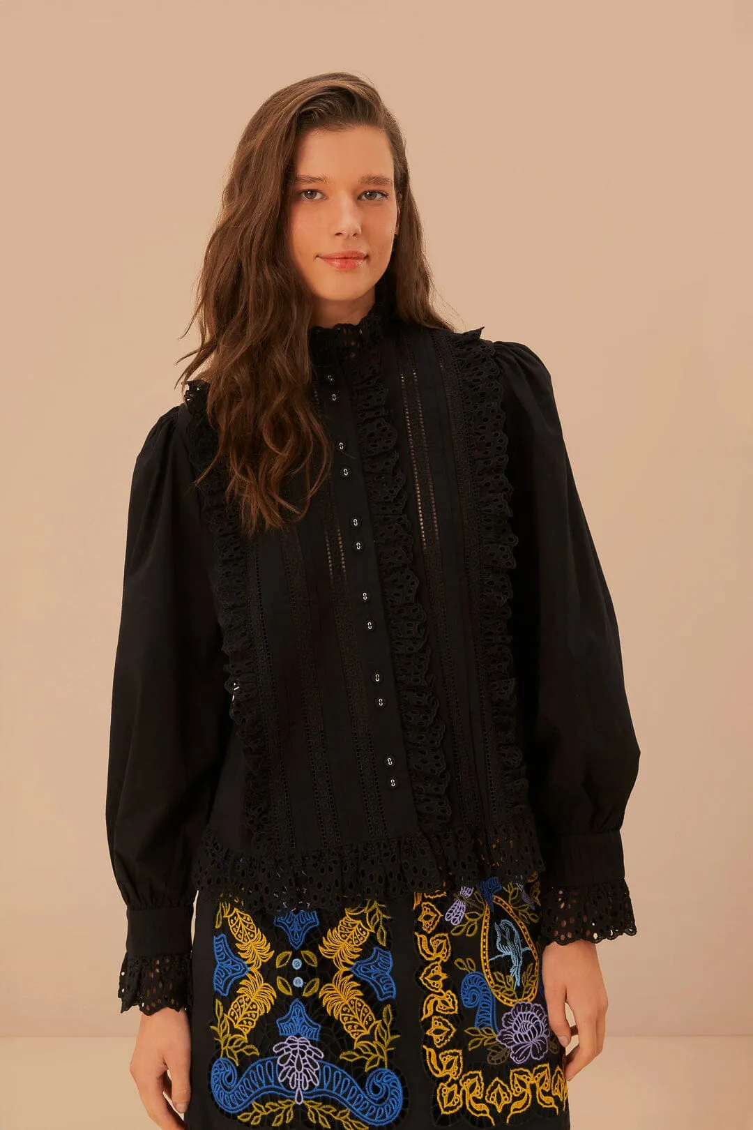 Black Lace And Pleat Blouse sold by FARM Rio product image thumbnail 3