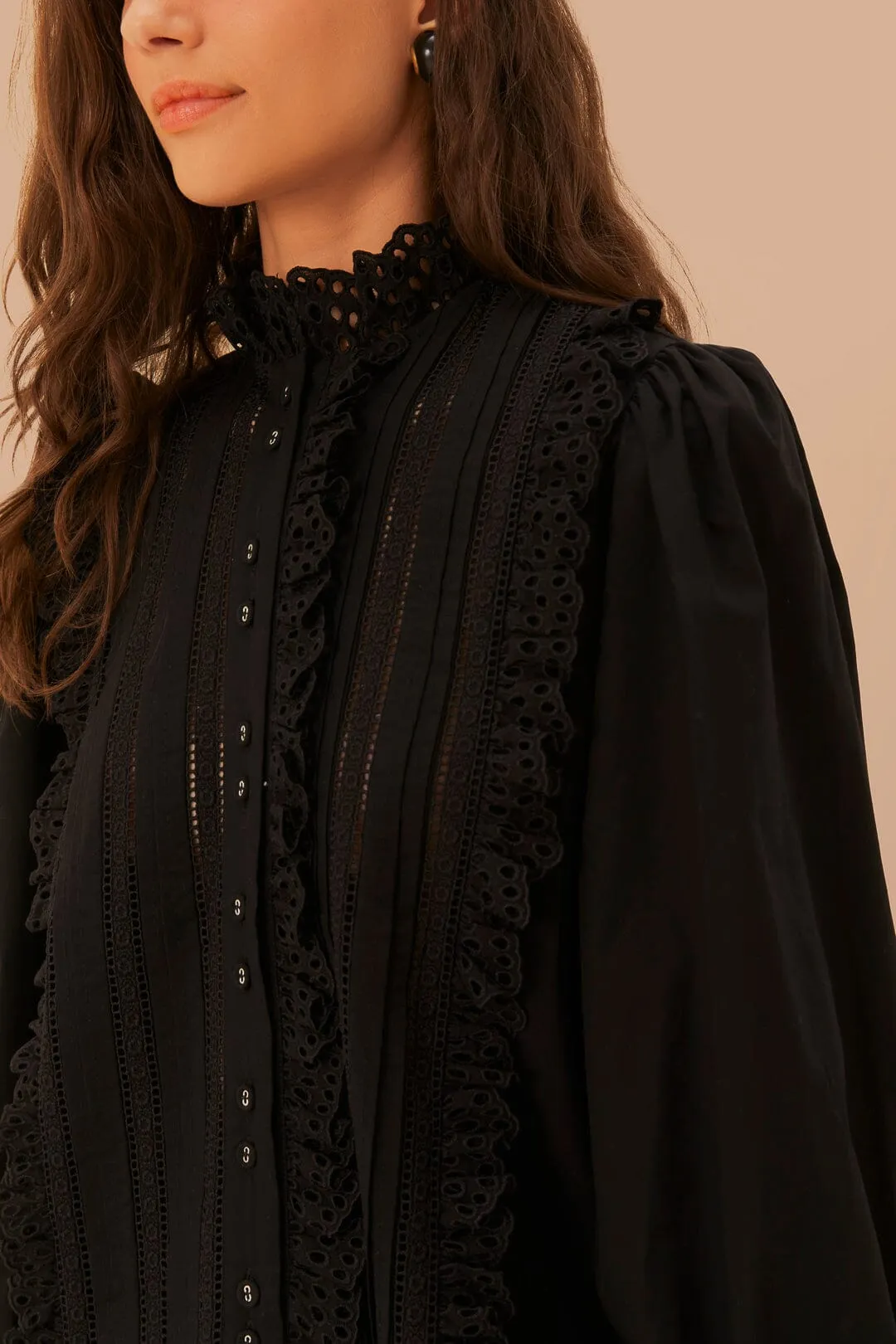 Black Lace And Pleat Blouse sold by FARM Rio product image thumbnail 5