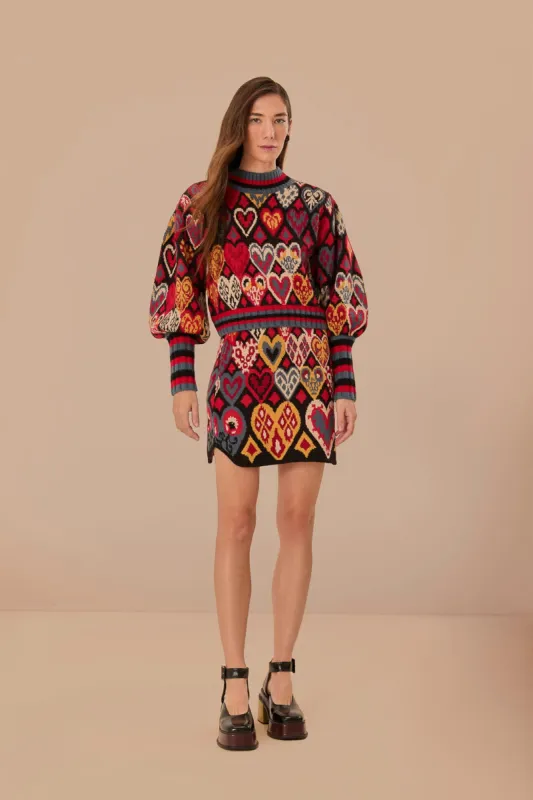 Black Hearts Ikat Knit Skirt sold by FARM Rio