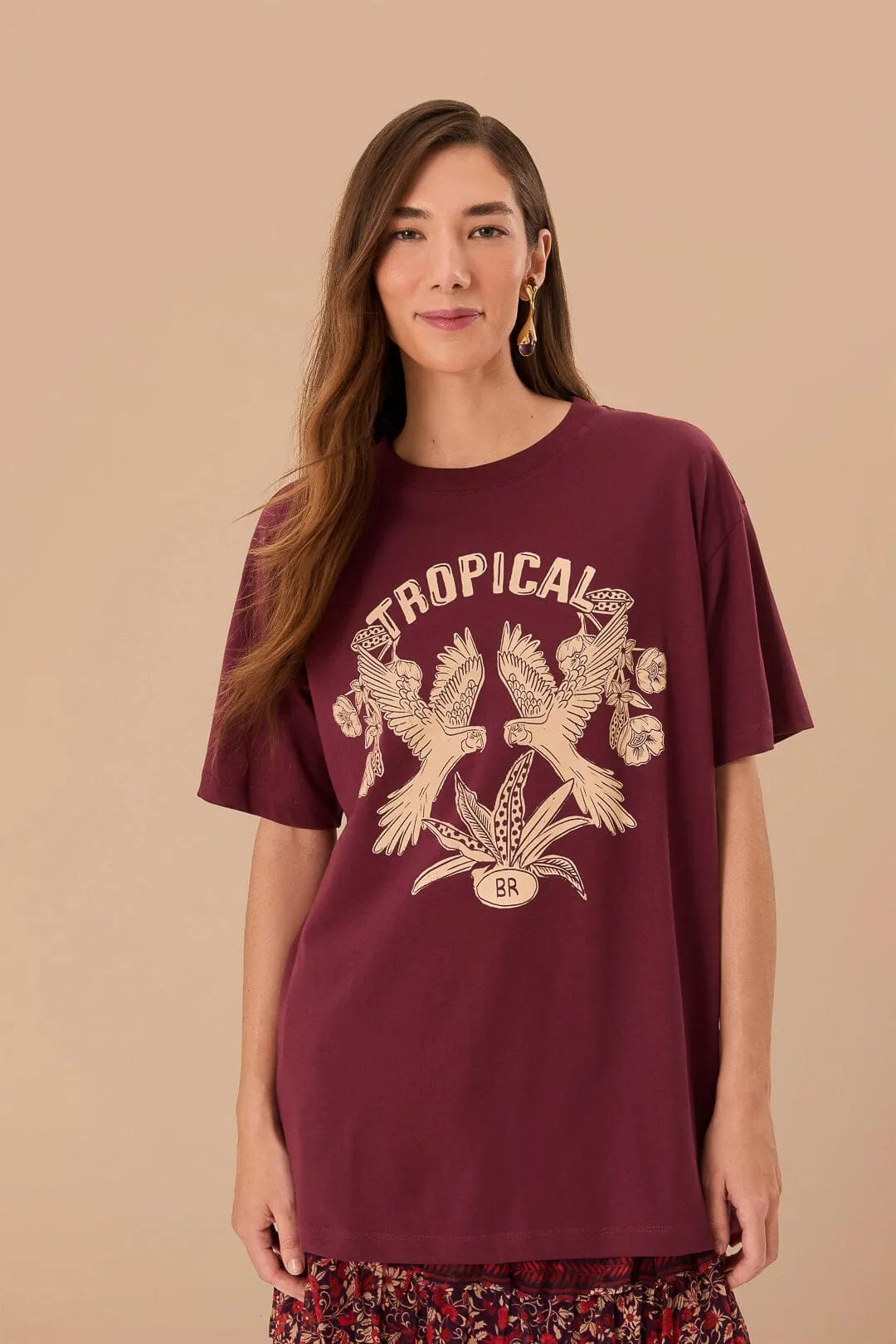 Burgundy Tropical Organic Cotton Relaxed T-Shirt sold by FARM Rio product image thumbnail 2