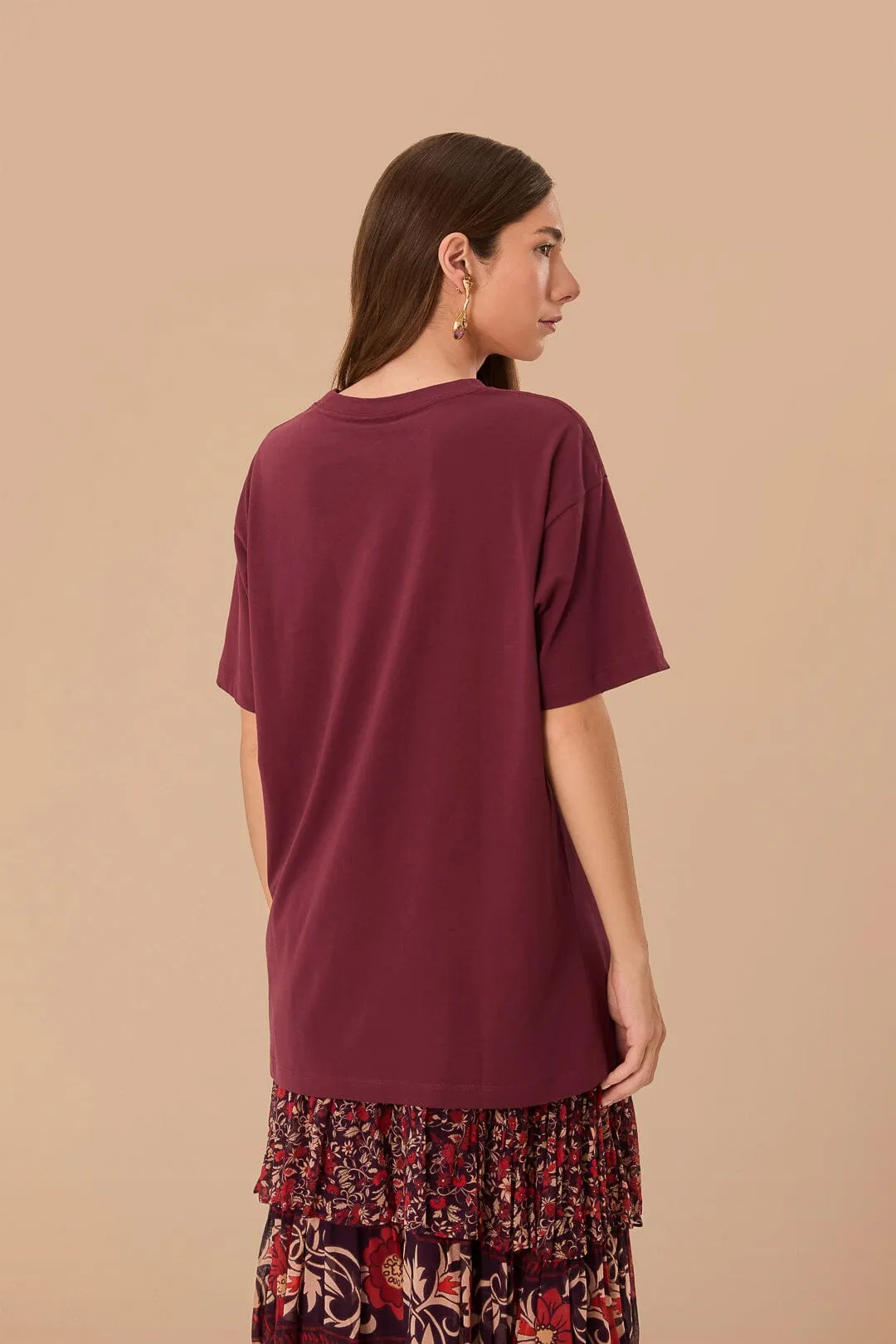 Burgundy Tropical Organic Cotton Relaxed T-Shirt sold by FARM Rio product image thumbnail 4