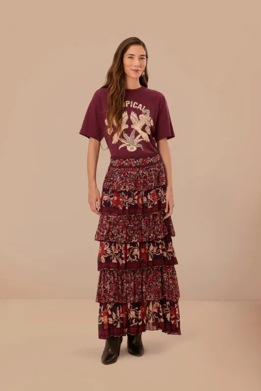 Burgundy Tropical Organic Cotton Relaxed T-Shirt sold by FARM Rio