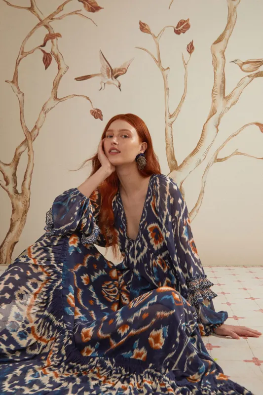 Pineaple Ikat Blue Maxi Dress sold by FARM Rio