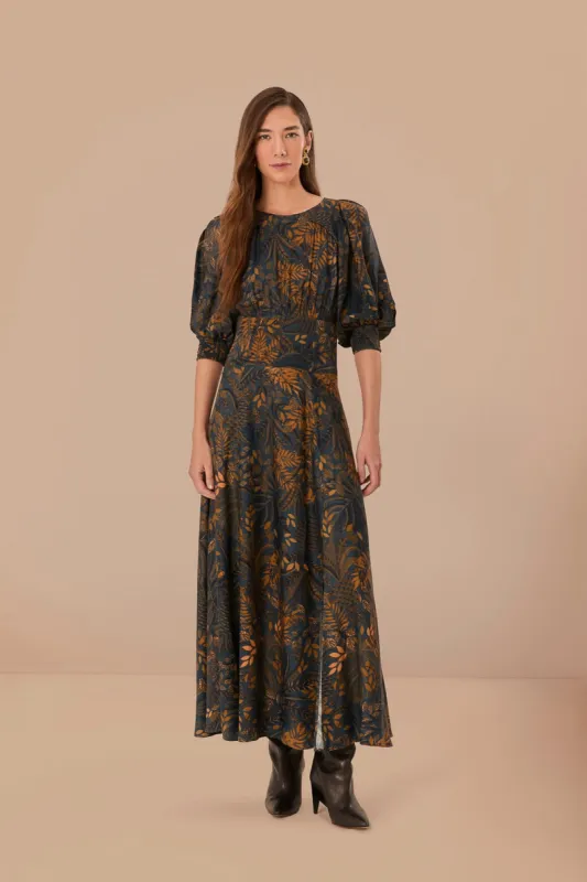 Teal Dotted Forest LENZING™ ECOVERO™ Viscose Maxi Dress sold by FARM Rio