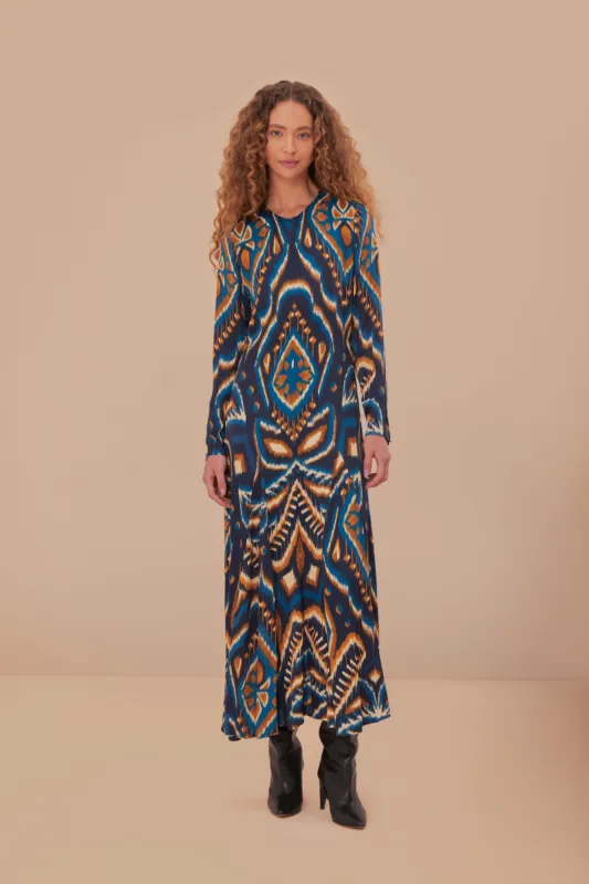 Blue Pineapple Ikat LENZING™ ECOVERO™ Viscose Maxi Dress sold by FARM Rio