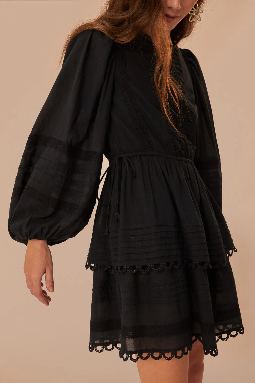 Black Lace Long Sleeve Mini Dress sold by FARM Rio product image thumbnail 3