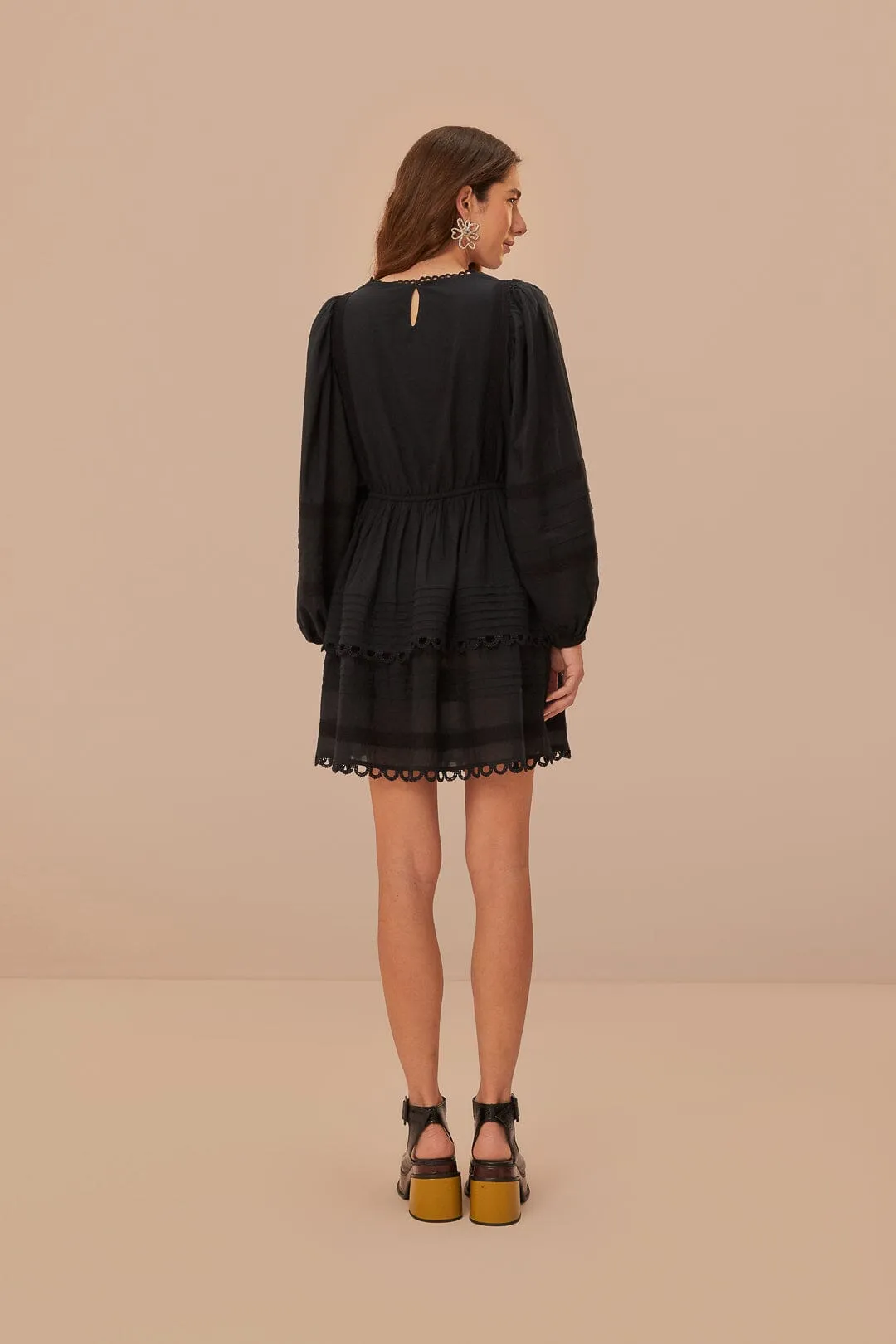 Black Lace Long Sleeve Mini Dress sold by FARM Rio product image thumbnail 4