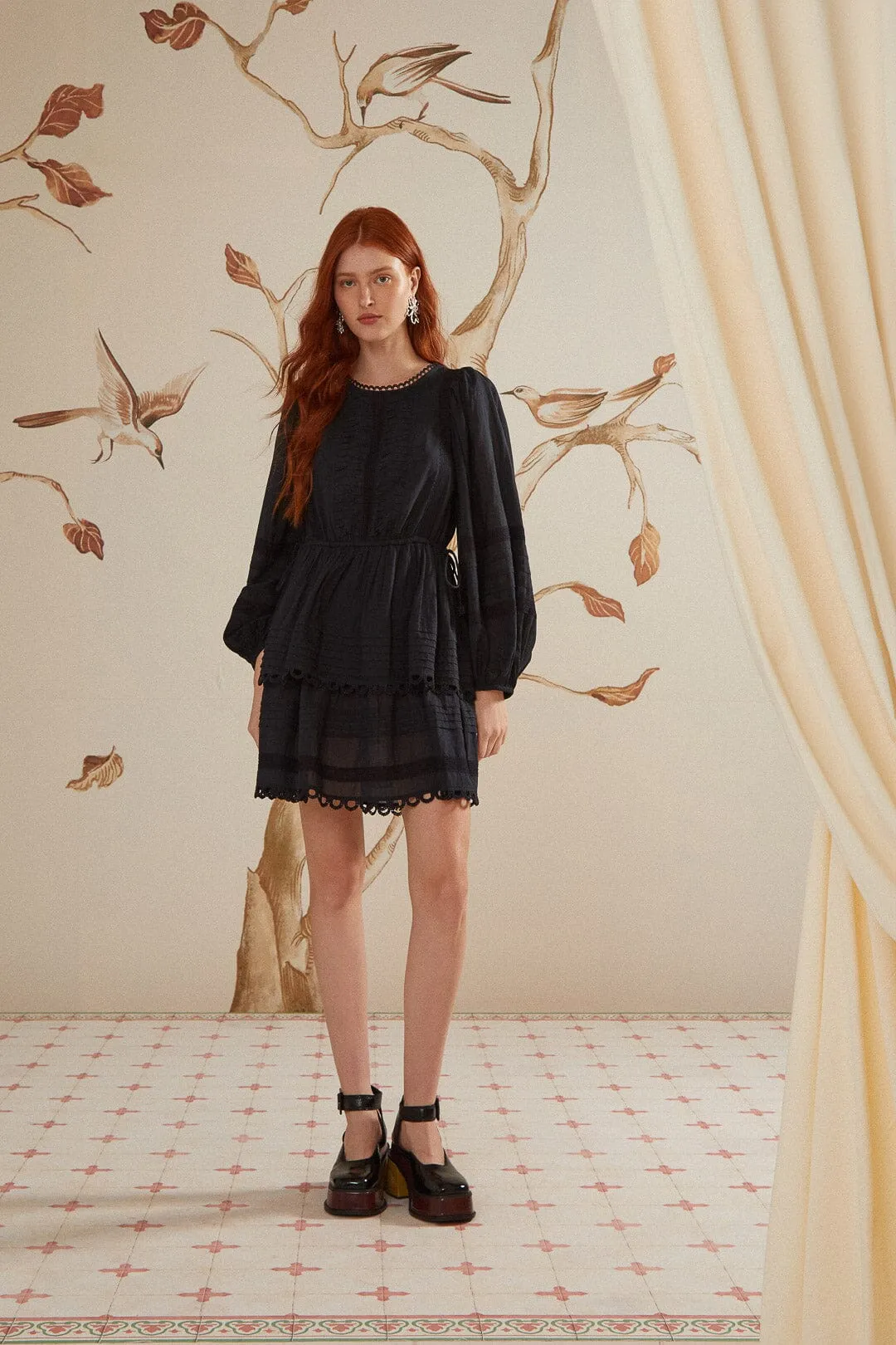 Black Lace Long Sleeve Mini Dress sold by FARM Rio